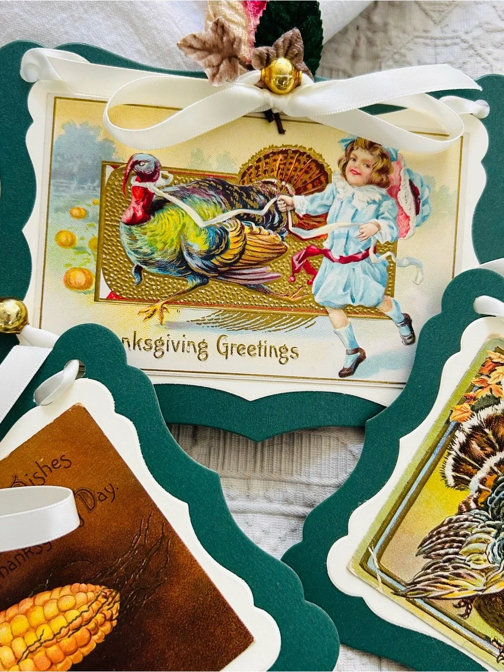 Thanksgiving garland 1900s vintage repurposed holiday postcards
